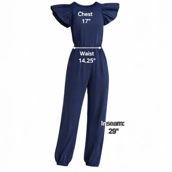Sundays Navy Blue Flutter Sleeve Elasticized Hem Jumpsuit Size Small - Picture 8 of 8